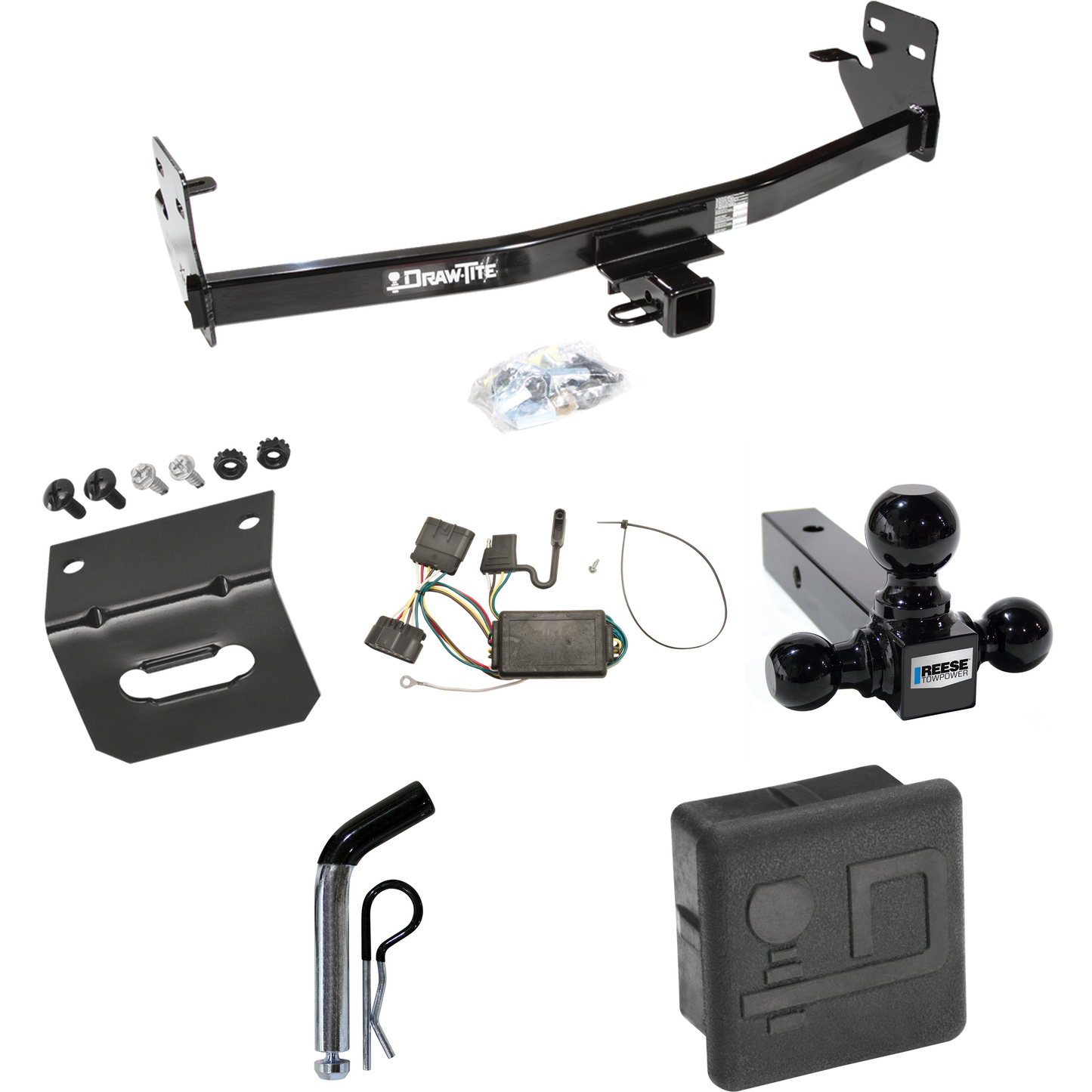 Fits 2007-2008 Isuzu i-370 Trailer Hitch Tow PKG w/ 4-Flat Wiring + Triple Ball Ball Mount 1-7/8" & 2" & 2-5/16" Trailer Balls + Pin/Clip + Wiring Bracket + Hitch Cover By Draw-Tite