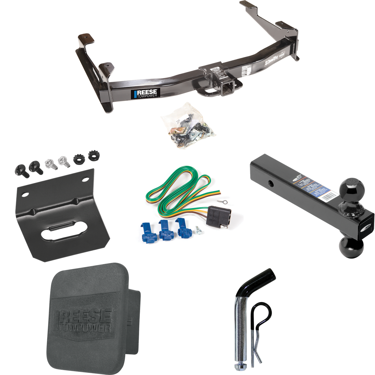 Fits 2001-2002 Chevrolet Silverado 3500 Trailer Hitch Tow PKG w/ 4-Flat Wiring Harness + Dual Ball Ball Mount 2" & 2-5/16" Trailer Balls + Pin/Clip + Hitch Cover + Wiring Bracket By Reese Towpower