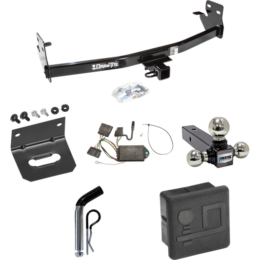 Fits 2004-2012 GMC Canyon Trailer Hitch Tow PKG w/ 4-Flat Wiring + Triple Ball Ball Mount 1-7/8" & 2" & 2-5/16" Trailer Balls + Pin/Clip + Wiring Bracket + Hitch Cover By Draw-Tite