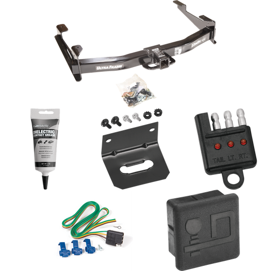 Fits 2001-2002 Chevrolet Silverado 2500 HD Trailer Hitch Tow PKG w/ 4-Flat Wiring Harness + Hitch Cover + Wiring Bracket + Wiring Tester + Electric Grease By Draw-Tite