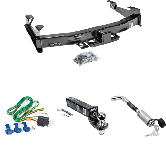 Fits 2003-2006 Chevrolet Silverado 3500 Trailer Hitch Tow PKG w/ 4-Flat Wiring Harness + Interlock Ball Mount Starter Kit 3" Drop w/ 2" Ball + Hitch Lock (For (Classic) Models) By Draw-Tite