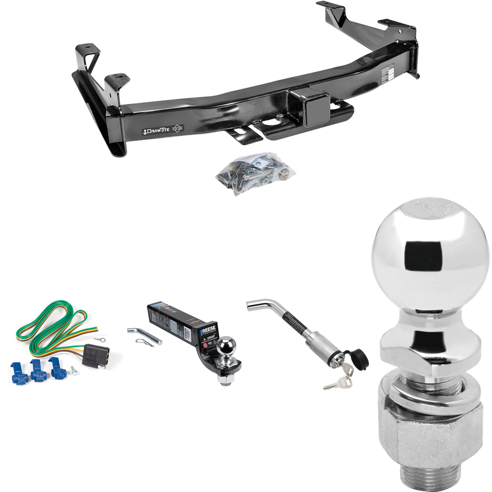 Fits 2003-2006 Chevrolet Silverado 3500 Trailer Hitch Tow PKG w/ 4-Flat Wiring Harness + Interlock Ball Mount Starter Kit 3" Drop w/ 2" Ball + Hitch Lock + 2-5/16" Ball + Hitch Lock (For (Classic) Models) By Draw-Tite