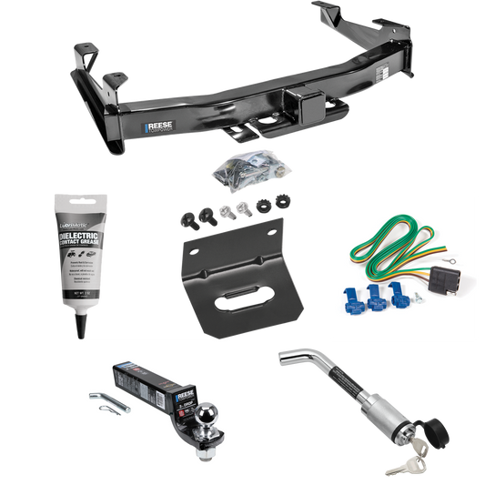 Fits 2001-2002 Chevrolet Silverado 2500 HD Trailer Hitch Tow PKG w/ 4-Flat Wiring Harness + Interlock Ball Mount Starter Kit 3" Drop w/ 2" Ball + Hitch Lock + Wiring Bracket + Electric Grease By Reese Towpower