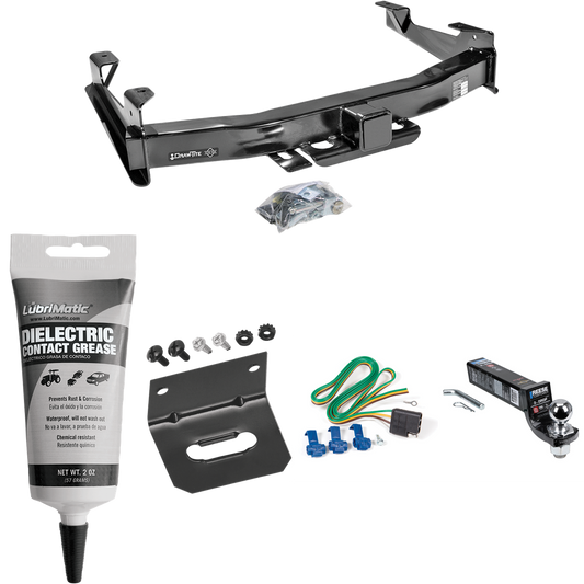 Fits 2001-2002 Chevrolet Silverado 3500 Trailer Hitch Tow PKG w/ 4-Flat Wiring Harness + Interlock Ball Mount Starter Kit 3" Drop w/ 2" Ball + Wiring Bracket + Electric Grease By Draw-Tite