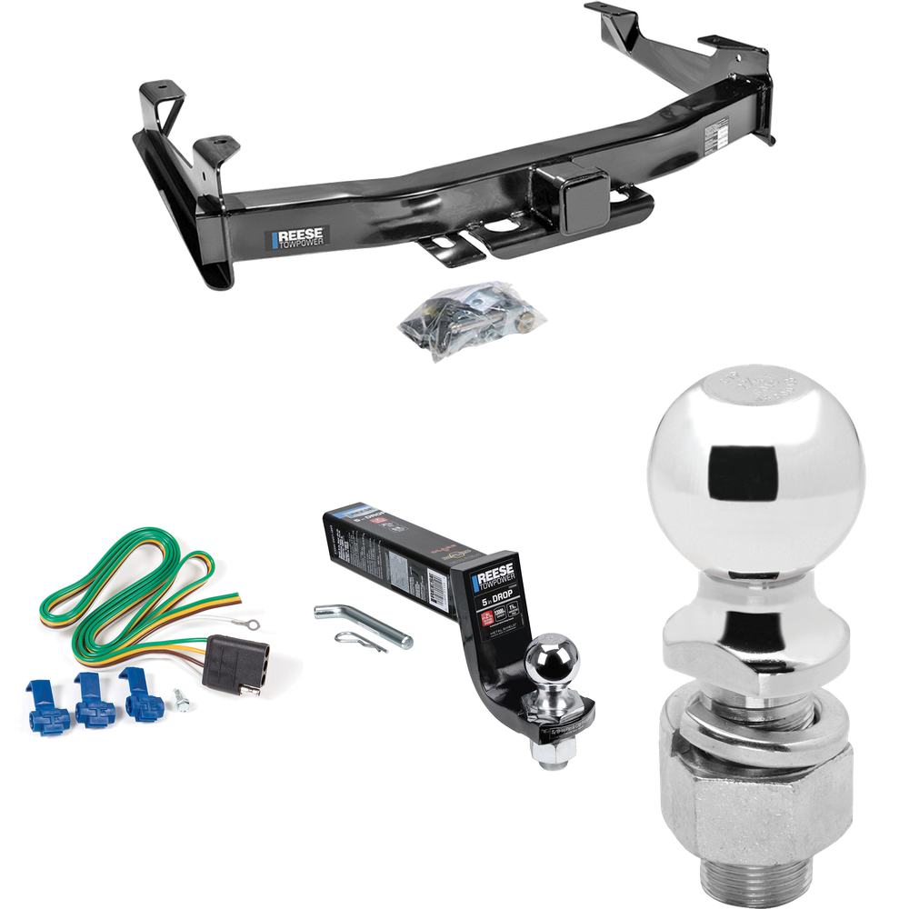 Fits 2003-2006 Chevrolet Silverado 3500 Trailer Hitch Tow PKG w/ 4-Flat Wiring Harness + Interlock Ball Mount Starter Kit 5" Drop w/ 2" Ball + 2-5/16" Ball (For (Classic) Models) By Reese Towpower