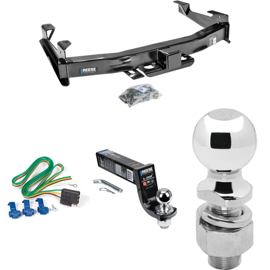 Fits 2003-2006 Chevrolet Silverado 3500 Trailer Hitch Tow PKG w/ 4-Flat Wiring Harness + Interlock Ball Mount Starter Kit 5" Drop w/ 2" Ball + 2-5/16" Ball (For (Classic) Models) By Reese Towpower