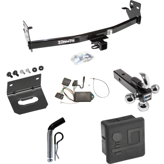 Fits 2004-2012 GMC Canyon Trailer Hitch Tow PKG w/ 4-Flat Wiring + Triple Ball Ball Mount 1-7/8" & 2" & 2-5/16" Trailer Balls w/ Tow Hook + Pin/Clip + Wiring Bracket + Hitch Cover By Draw-Tite