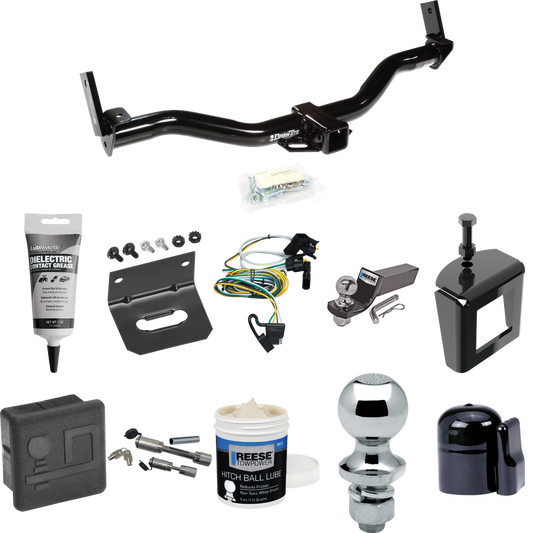 Fits 2001-2003 Ford Explorer Sport Trailer Hitch Tow PKG w/ 4-Flat Wiring + Starter Kit Ball Mount w/ 2" Drop & 2" Ball + 1-7/8" Ball + Wiring Bracket + Dual Hitch & Coupler Locks + Hitch Cover + Wiring Tester + Ball Lube +Electric Grease + Ball Wren