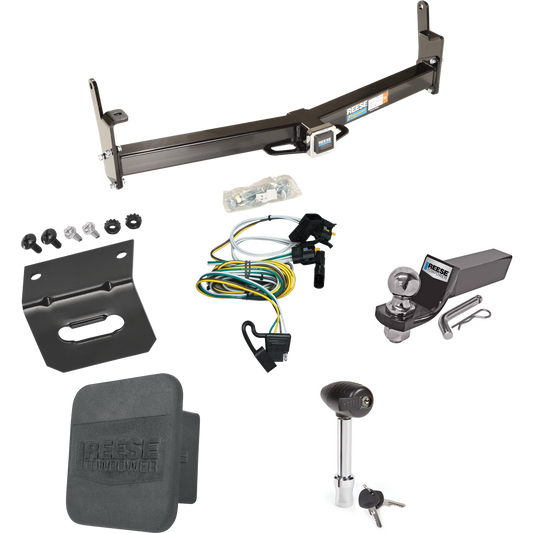 Fits 2001-2003 Ford Explorer Sport Trailer Hitch Tow PKG w/ 4-Flat Wiring + Starter Kit Ball Mount w/ 2" Drop & 2" Ball + 1-7/8" Ball + Wiring Bracket + Hitch Lock + Hitch Cover By Reese Towpower