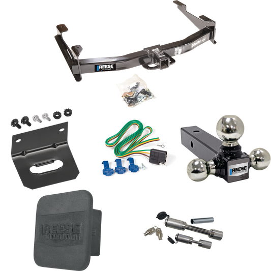 Fits 2003-2007 Chevrolet Silverado 3500 Trailer Hitch Tow PKG w/ 4-Flat Wiring Harness + Triple Ball Ball Mount 1-7/8" & 2" & 2-5/16" Trailer Balls + Dual Hitch & Coupler Locks + Hitch Cover + Wiring Bracket (For (Classic) Models) By Reese Towpower