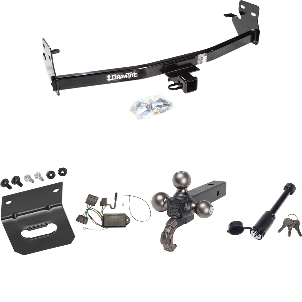 Fits 2007-2008 Isuzu i-290 Trailer Hitch Tow PKG w/ 4-Flat Wiring + Tactical Triple Ball Ball Mount 1-7/8" & 2" & 2-5/16" Balls & Tow Hook + Tactical Dogbone Lock + Wiring Bracket By Draw-Tite