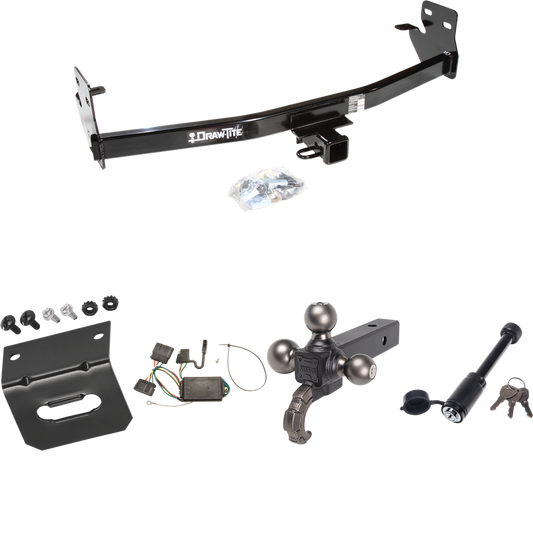 Fits 2007-2008 Isuzu i-290 Trailer Hitch Tow PKG w/ 4-Flat Wiring + Tactical Triple Ball Ball Mount 1-7/8" & 2" & 2-5/16" Balls & Tow Hook + Tactical Dogbone Lock + Wiring Bracket By Draw-Tite