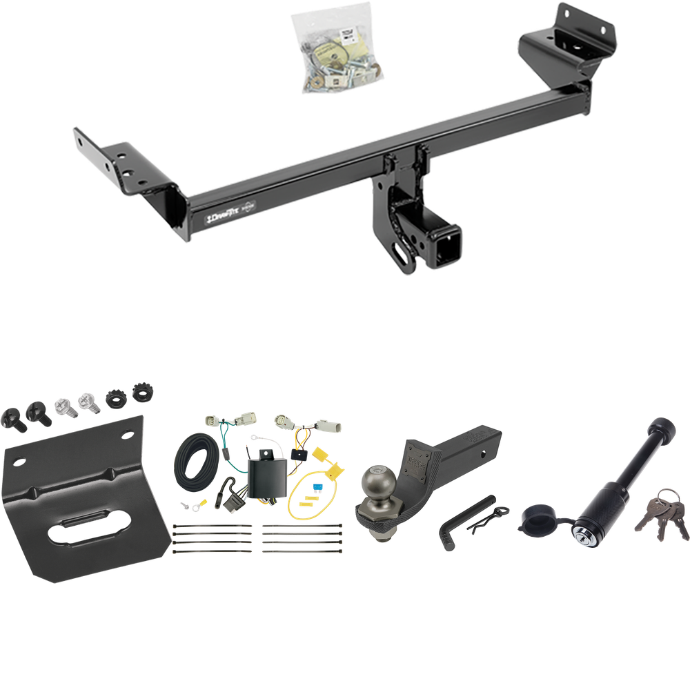 Se adapta al paquete de enganche de remolque Lincoln MKX 2016-2018 con 4 cables planos + kit de inicio táctico de enclavamiento con caída de 2" y bola de 2" + bloqueo táctico de hueso de perro + soporte de cableado de Draw-Tite