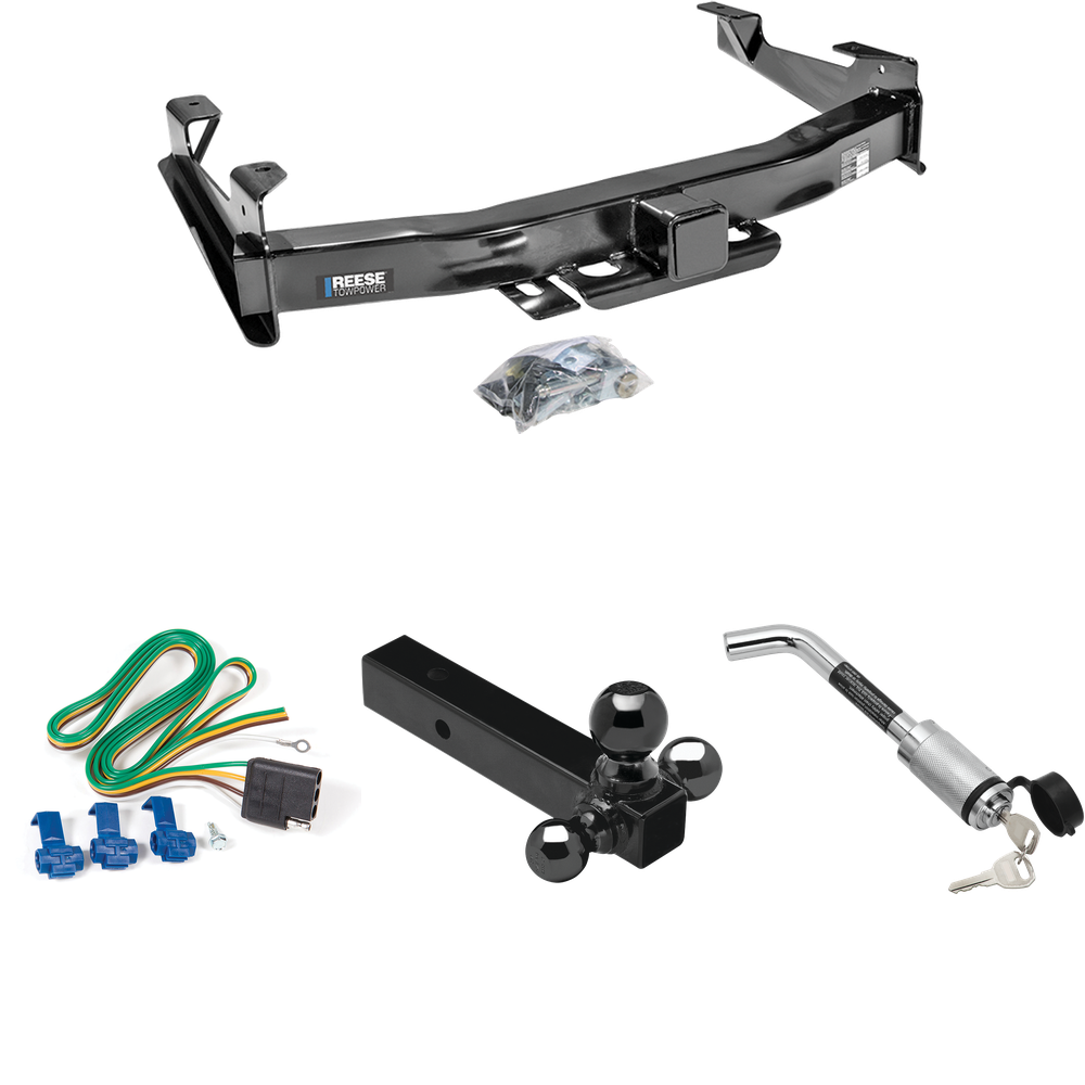 Fits 2003-2007 Chevrolet Silverado 2500 HD Trailer Hitch Tow PKG w/ 4-Flat Wiring Harness + Triple Ball Ball Mount 1-7/8" & 2" & 2-5/16" Trailer Balls + Hitch Lock (For (Classic) Models) By Reese Towpower