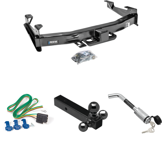 Fits 2003-2007 Chevrolet Silverado 2500 HD Trailer Hitch Tow PKG w/ 4-Flat Wiring Harness + Triple Ball Ball Mount 1-7/8" & 2" & 2-5/16" Trailer Balls + Hitch Lock (For (Classic) Models) By Reese Towpower