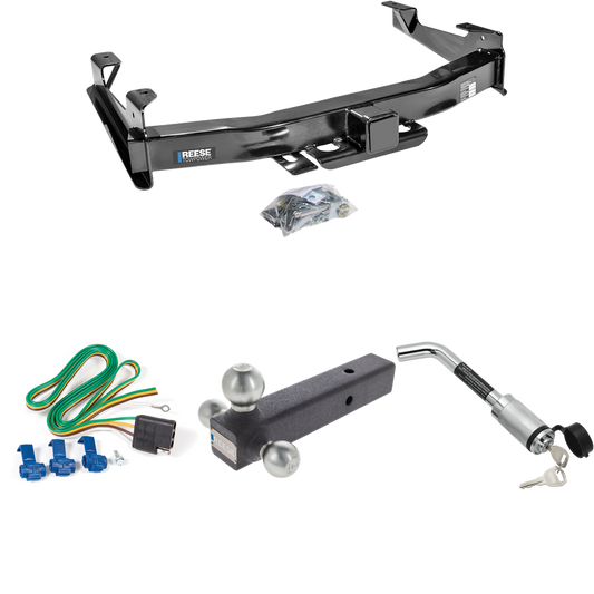 Fits 2001-2002 Chevrolet Silverado 2500 HD Trailer Hitch Tow PKG w/ 4-Flat Wiring Harness + Triple Ball Ball Mount 1-7/8" & 2" & 2-5/16" Trailer Balls + Hitch Lock By Reese Towpower