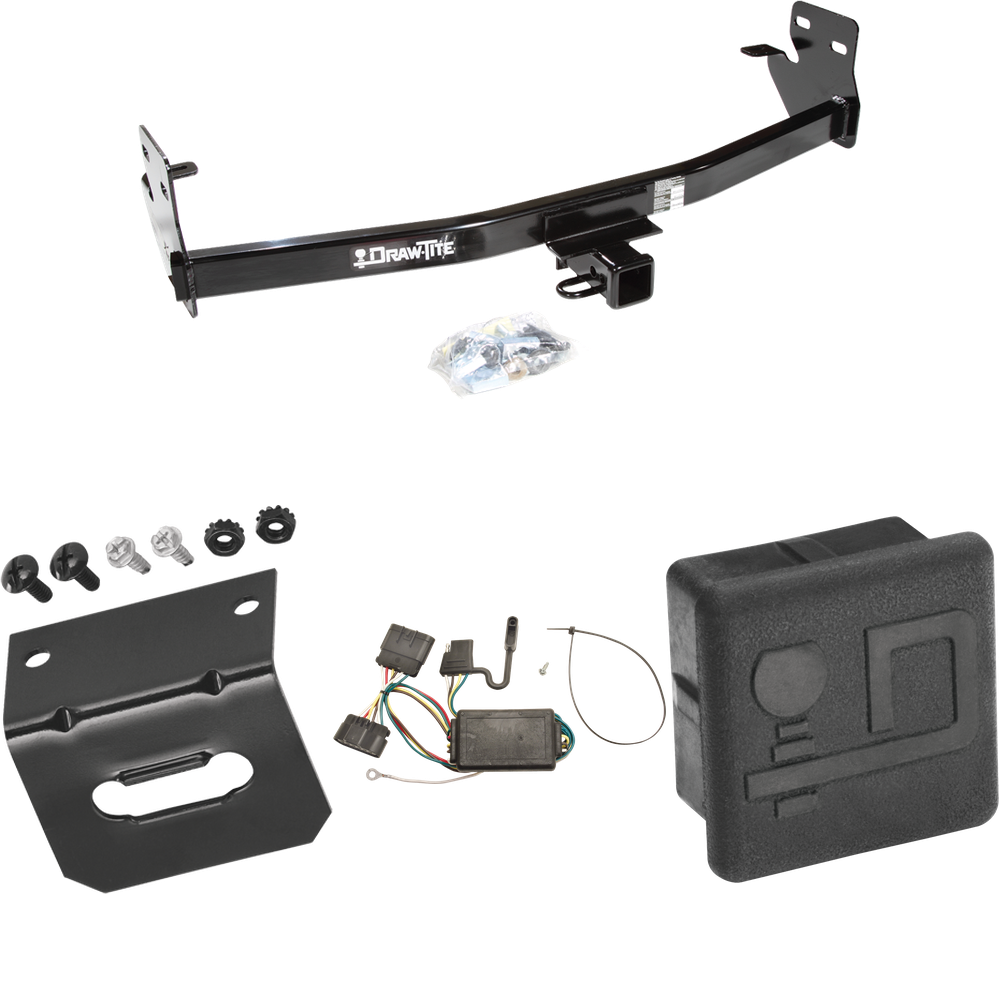 Fits 2007-2008 Isuzu i-370 Trailer Hitch Tow PKG w/ 4-Flat Wiring Harness + Wiring Bracket + Hitch Cover By Draw-Tite