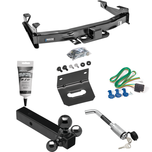 Fits 2003-2007 GMC Sierra 3500 Trailer Hitch Tow PKG w/ 4-Flat Wiring Harness + Triple Ball Ball Mount 1-7/8" & 2" & 2-5/16" Trailer Balls + Hitch Lock + Wiring Bracket + Electric Grease (For (Classic) Models) By Reese Towpower