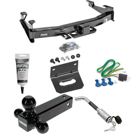 Fits 2001-2002 Chevrolet Silverado 3500 Trailer Hitch Tow PKG w/ 4-Flat Wiring Harness + Triple Ball Ball Mount 1-7/8" & 2" & 2-5/16" Trailer Balls + Hitch Lock + Wiring Bracket + Electric Grease By Reese Towpower