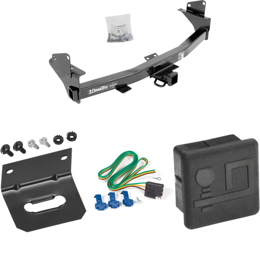 Fits 2015-2022 Chevrolet Colorado Trailer Hitch Tow PKG w/ 4-Flat Wiring Harness + Wiring Bracket + Hitch Cover By Draw-Tite