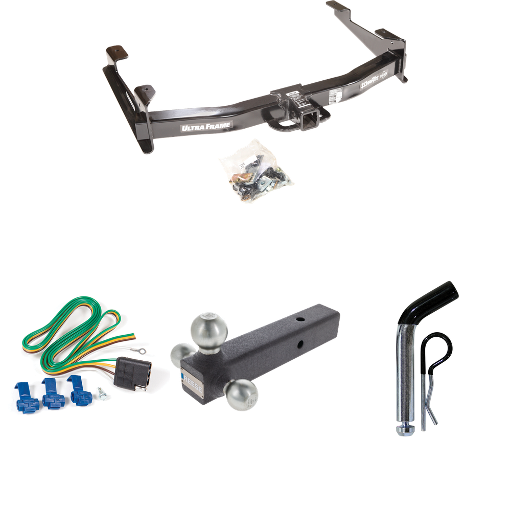 Fits 2001-2002 Chevrolet Silverado 3500 Trailer Hitch Tow PKG w/ 4-Flat Wiring Harness + Triple Ball Ball Mount 1-7/8" & 2" & 2-5/16" Trailer Balls + Pin/Clip By Draw-Tite