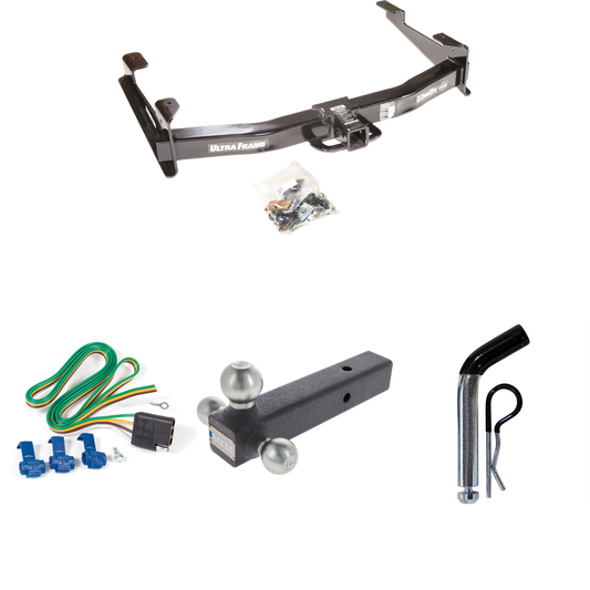 Fits 2001-2002 Chevrolet Silverado 3500 Trailer Hitch Tow PKG w/ 4-Flat Wiring Harness + Triple Ball Ball Mount 1-7/8" & 2" & 2-5/16" Trailer Balls + Pin/Clip By Draw-Tite