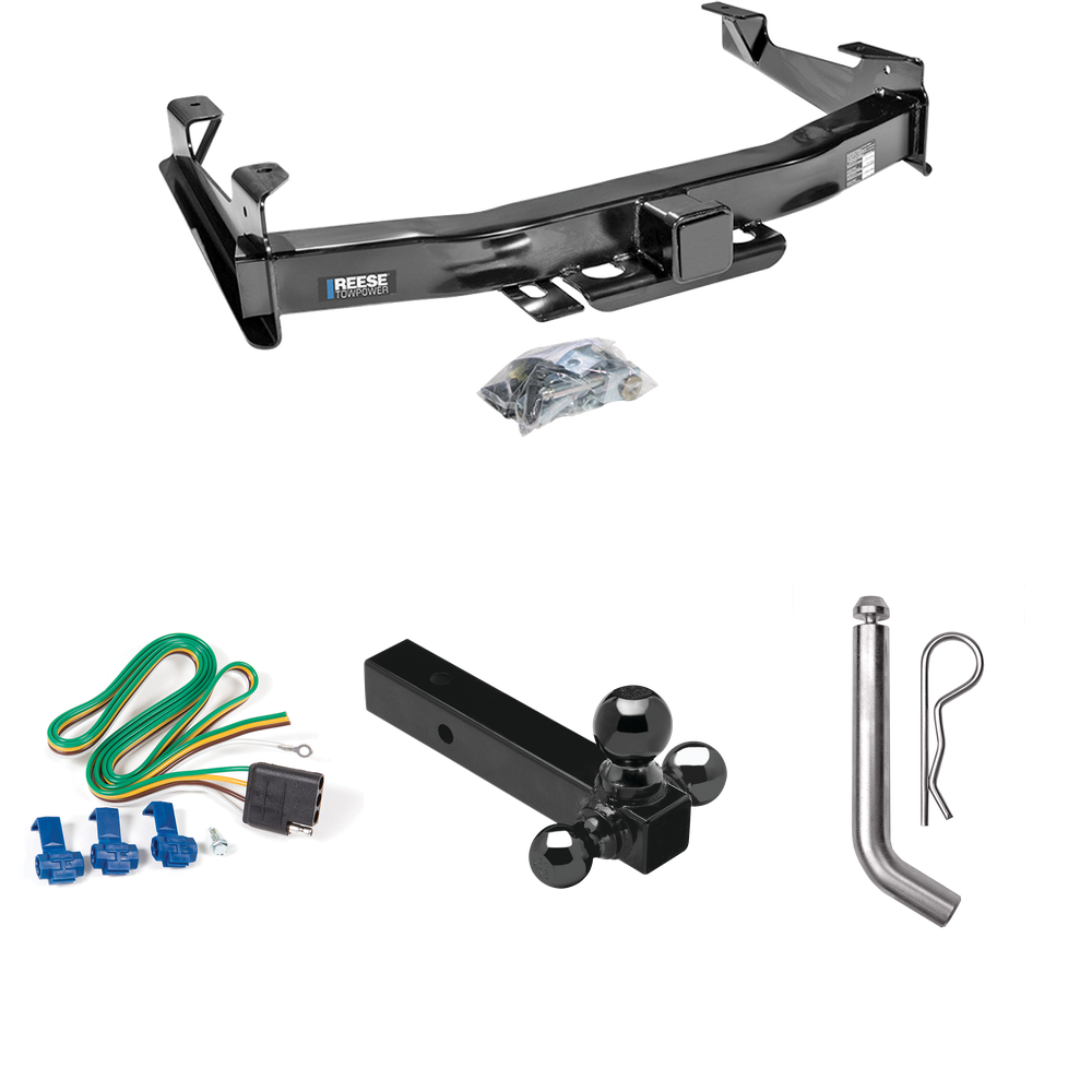 Fits 2003-2007 Chevrolet Silverado 2500 HD Trailer Hitch Tow PKG w/ 4-Flat Wiring Harness + Triple Ball Ball Mount 1-7/8" & 2" & 2-5/16" Trailer Balls + Pin/Clip (For (Classic) Models) By Reese Towpower