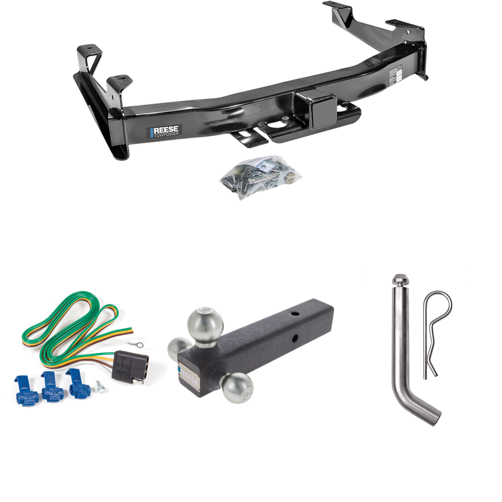 Fits 2003-2007 GMC Sierra 2500 HD Trailer Hitch Tow PKG w/ 4-Flat Wiring Harness + Triple Ball Ball Mount 1-7/8" & 2" & 2-5/16" Trailer Balls + Pin/Clip (For (Classic) Models) By Reese Towpower