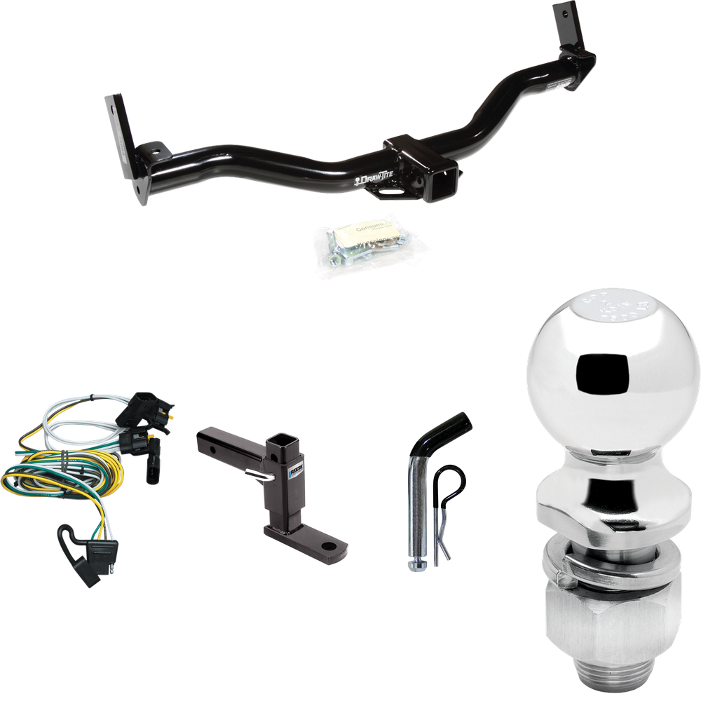 Fits 2001-2003 Ford Explorer Sport Trailer Hitch Tow PKG w/ 4-Flat Wiring Harness + Adjustable Drop Rise Ball Mount + Pin/Clip + 2" Ball By Draw-Tite