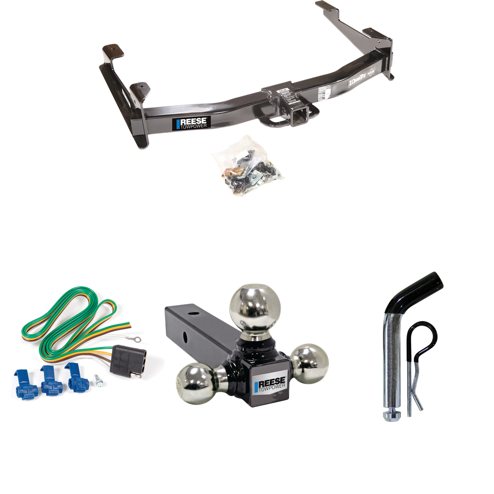 Fits 2001-2002 GMC Sierra 2500 HD Trailer Hitch Tow PKG w/ 4-Flat Wiring Harness + Triple Ball Ball Mount 1-7/8" & 2" & 2-5/16" Trailer Balls + Pin/Clip By Reese Towpower