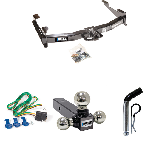 Fits 2001-2002 GMC Sierra 2500 HD Trailer Hitch Tow PKG w/ 4-Flat Wiring Harness + Triple Ball Ball Mount 1-7/8" & 2" & 2-5/16" Trailer Balls + Pin/Clip By Reese Towpower