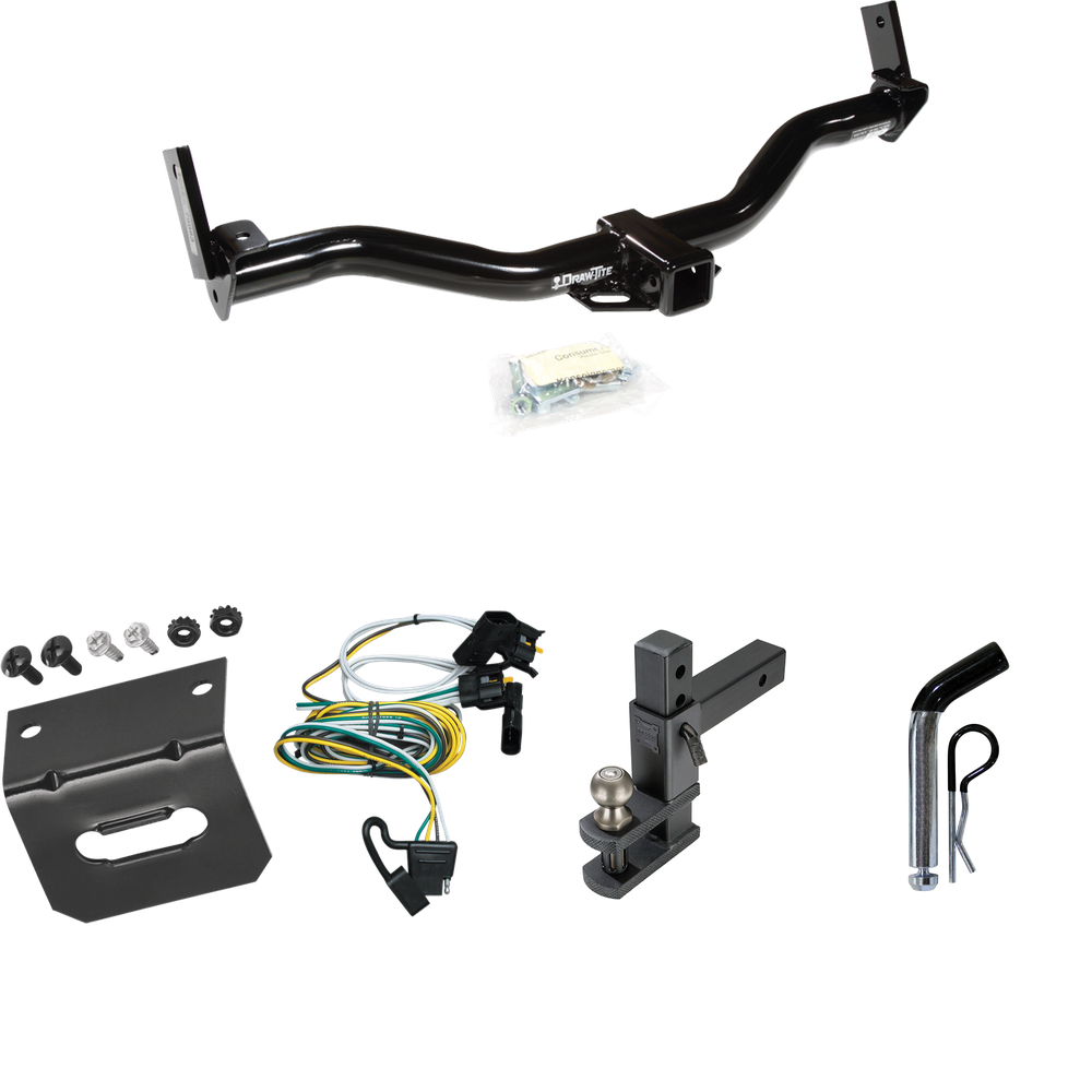 Fits 2001-2003 Ford Explorer Sport Trailer Hitch Tow PKG w/ 4-Flat Wiring Harness + Adjustable Drop Rise Clevis Hitch Ball Mount w/ 2" Ball + Pin/Clip + Wiring Bracket By Draw-Tite