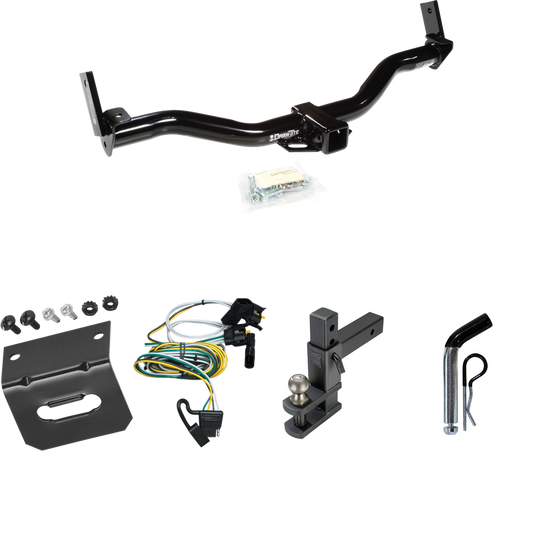 Fits 2001-2003 Ford Explorer Sport Trailer Hitch Tow PKG w/ 4-Flat Wiring Harness + Adjustable Drop Rise Clevis Hitch Ball Mount w/ 2" Ball + Pin/Clip + Wiring Bracket By Draw-Tite