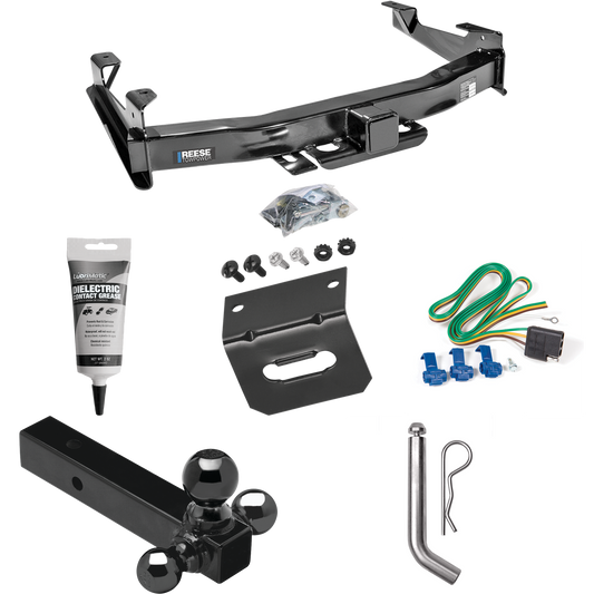 Fits 2003-2006 Chevrolet Silverado 3500 Trailer Hitch Tow PKG w/ 4-Flat Wiring Harness + Triple Ball Ball Mount 1-7/8" & 2" & 2-5/16" Trailer Balls + Pin/Clip + Wiring Bracket + Electric Grease (For (Classic) Models) By Reese Towpower