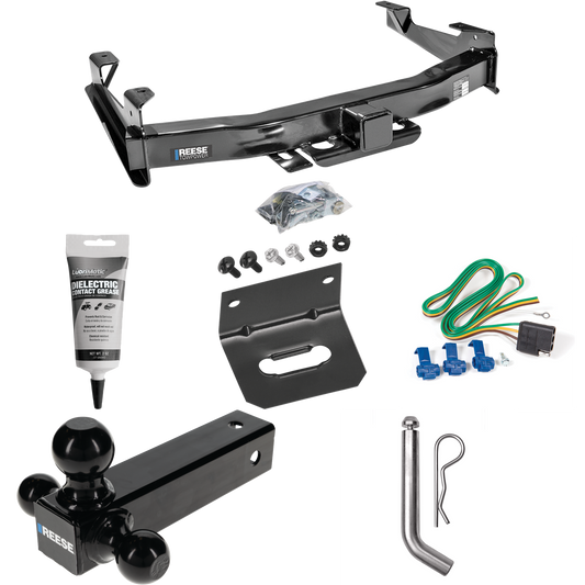 Fits 2001-2002 GMC Sierra 3500 Trailer Hitch Tow PKG w/ 4-Flat Wiring Harness + Triple Ball Ball Mount 1-7/8" & 2" & 2-5/16" Trailer Balls + Pin/Clip + Wiring Bracket + Electric Grease By Reese Towpower