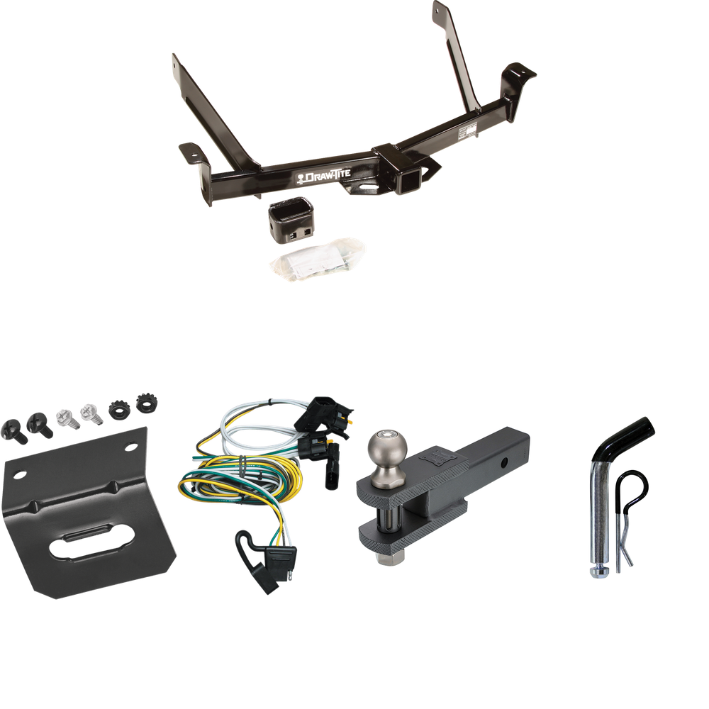 Fits 2001-2003 Ford Explorer Sport Trailer Hitch Tow PKG w/ 4-Flat Wiring Harness + Clevis Hitch Ball Mount w/ 2" Ball + Pin/Clip + Wiring Bracket By Draw-Tite