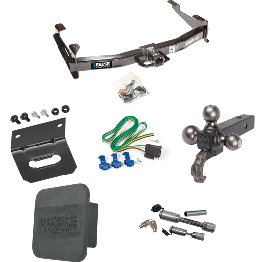 Fits 2001-2002 Chevrolet Silverado 3500 Trailer Hitch Tow PKG w/ 4-Flat Wiring Harness + Triple Ball Ball Mount 1-7/8" & 2" & 2-5/16" Trailer Balls w/ Tow Hook + Dual Hitch & Coupler Locks + Hitch Cover + Wiring Bracket By Reese Towpower