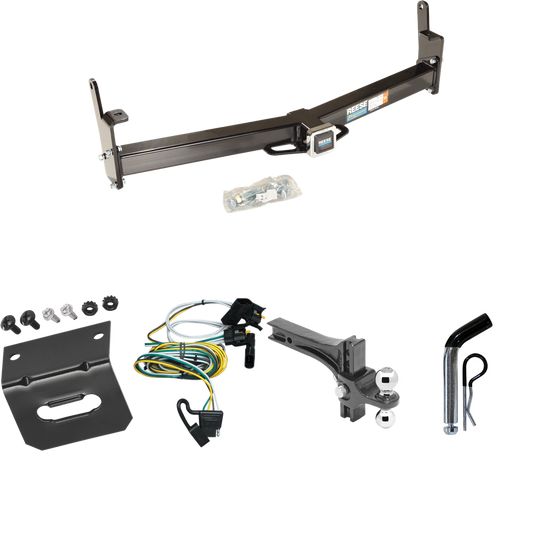 Fits 2001-2003 Ford Explorer Sport Trailer Hitch Tow PKG w/ 4-Flat Wiring Harness + Dual Adjustable Drop Rise Ball Ball Mount 2" & 2-5/16" Trailer Balls + Pin/Clip + Wiring Bracket By Reese Towpower