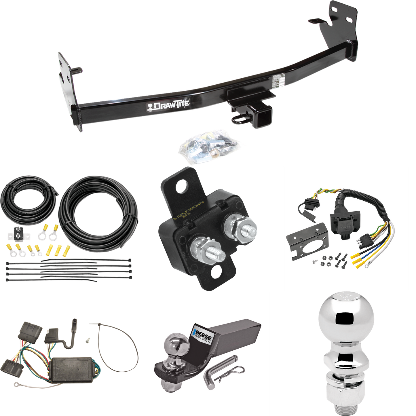 Se adapta al paquete de enganche de remolque Isuzu i-290 2007-2008 con cableado RV de 7 vías + bola de 2" y 2-5/16" + soporte de caída de Draw-Tite