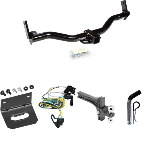 Fits 2001-2003 Ford Explorer Sport Trailer Hitch Tow PKG w/ 4-Flat Wiring Harness + Dual Adjustable Drop Rise Ball Ball Mount 2" & 2-5/16" Trailer Balls + Pin/Clip + Wiring Bracket By Draw-Tite