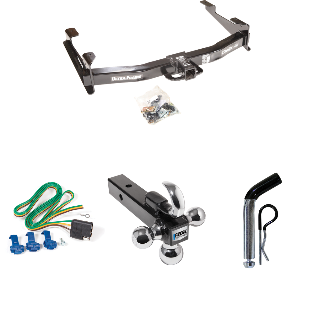 Fits 2003-2007 GMC Sierra 3500 Trailer Hitch Tow PKG w/ 4-Flat Wiring Harness + Triple Ball Ball Mount 1-7/8" & 2" & 2-5/16" Trailer Balls w/ Tow Hook + Pin/Clip (For (Classic) Models) By Draw-Tite