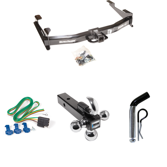 Fits 2003-2007 GMC Sierra 3500 Trailer Hitch Tow PKG w/ 4-Flat Wiring Harness + Triple Ball Ball Mount 1-7/8" & 2" & 2-5/16" Trailer Balls w/ Tow Hook + Pin/Clip (For (Classic) Models) By Draw-Tite