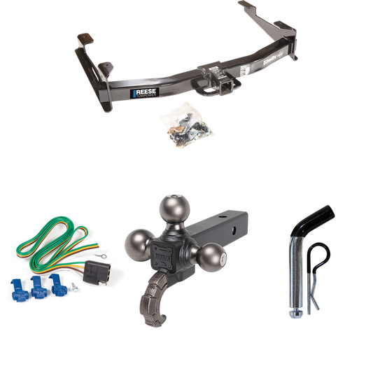 Fits 2001-2002 Chevrolet Silverado 2500 HD Trailer Hitch Tow PKG w/ 4-Flat Wiring Harness + Triple Ball Ball Mount 1-7/8" & 2" & 2-5/16" Trailer Balls w/ Tow Hook + Pin/Clip By Reese Towpower