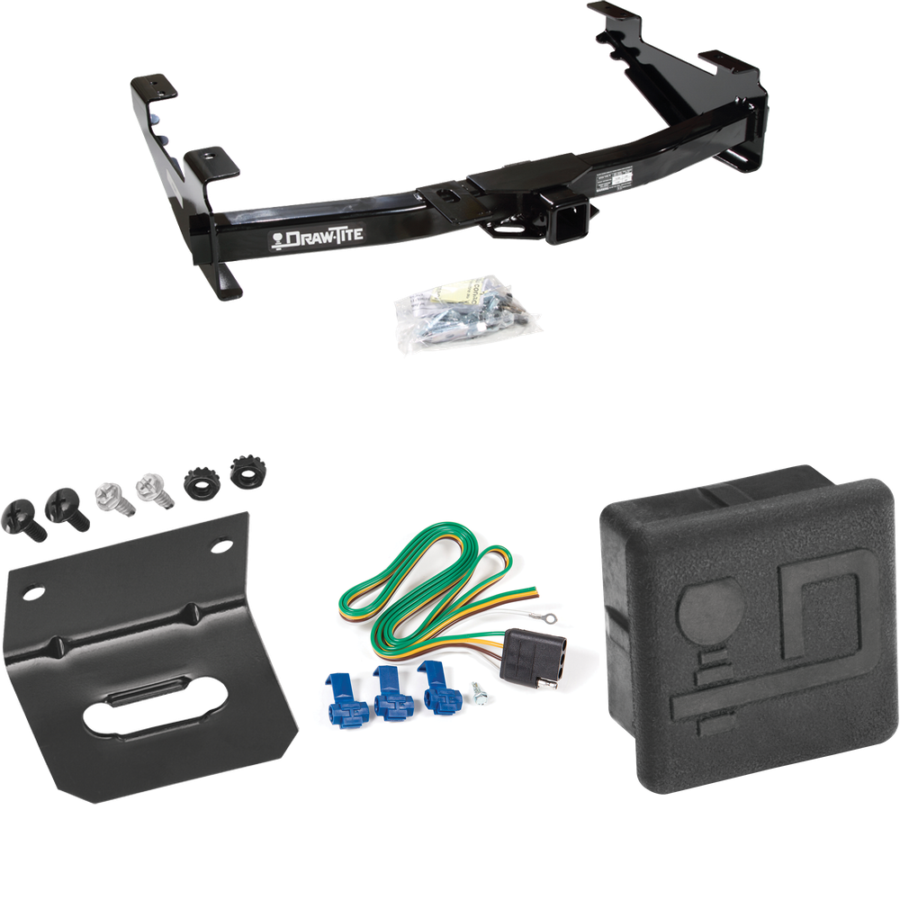 Fits 2001-2002 Chevrolet Silverado 3500 Trailer Hitch Tow PKG w/ 4-Flat Wiring Harness + Wiring Bracket + Hitch Cover By Draw-Tite