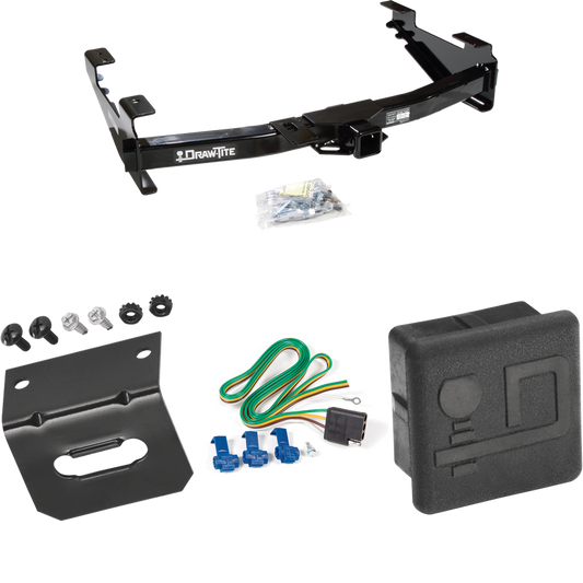 Fits 2001-2002 Chevrolet Silverado 3500 Trailer Hitch Tow PKG w/ 4-Flat Wiring Harness + Wiring Bracket + Hitch Cover By Draw-Tite