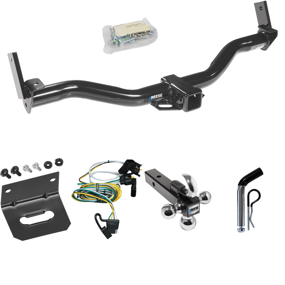 Fits 2001-2003 Ford Explorer Sport Trailer Hitch Tow PKG w/ 4-Flat Wiring Harness + Triple Ball Ball Mount 1-7/8" & 2" & 2-5/16" Trailer Balls w/ Tow Hook + Pin/Clip + Wiring Bracket By Reese Towpower