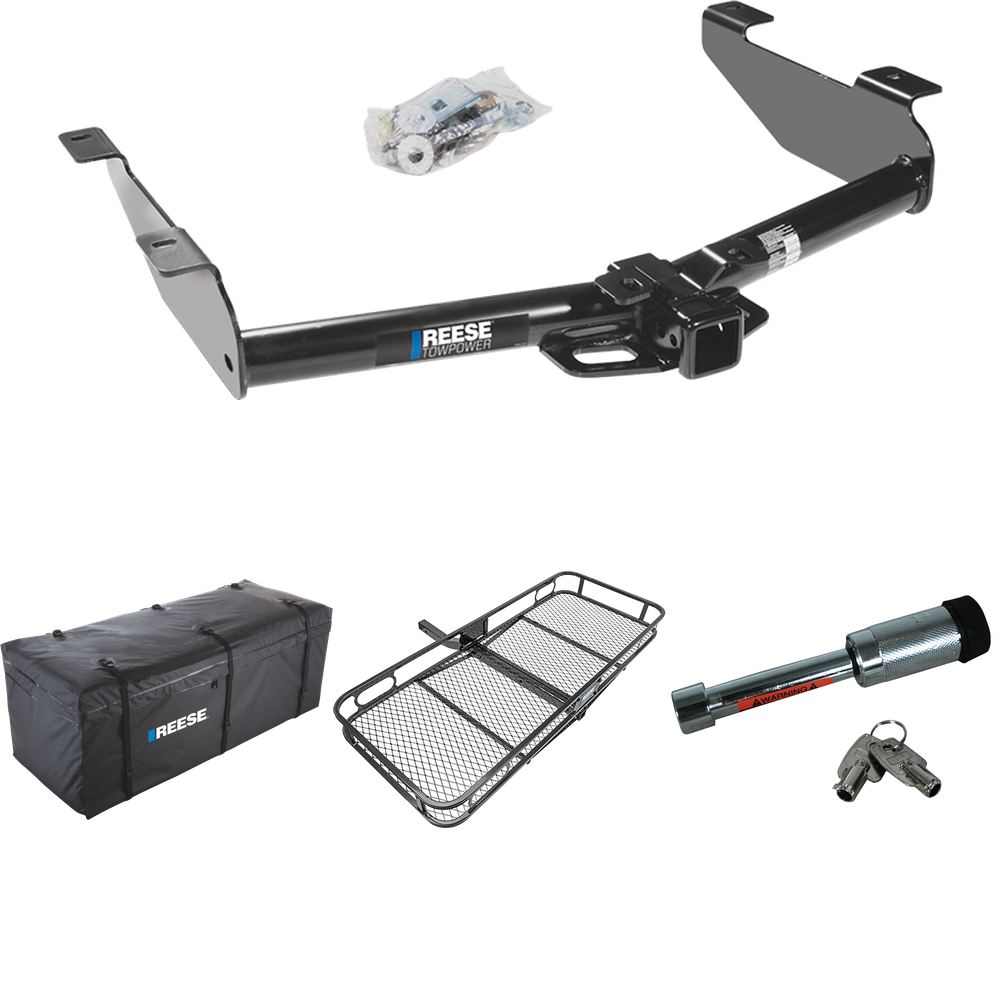 Fits 2003-2007 GMC Sierra 2500 HD Trailer Hitch Tow PKG w/ 60" x 24" Cargo Carrier + Cargo Bag + Hitch Lock (For (Classic) Models) By Reese Towpower