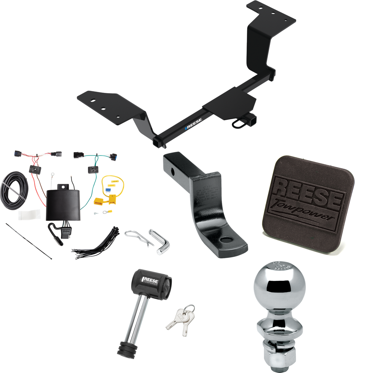 Fits 2019-2023 KIA Forte Trailer Hitch Tow PKG w/ 4-Flat Wiring Harness + Draw-Bar + 2" Ball + Hitch Cover + Hitch Lock (For Sedan Models) By Reese Towpower