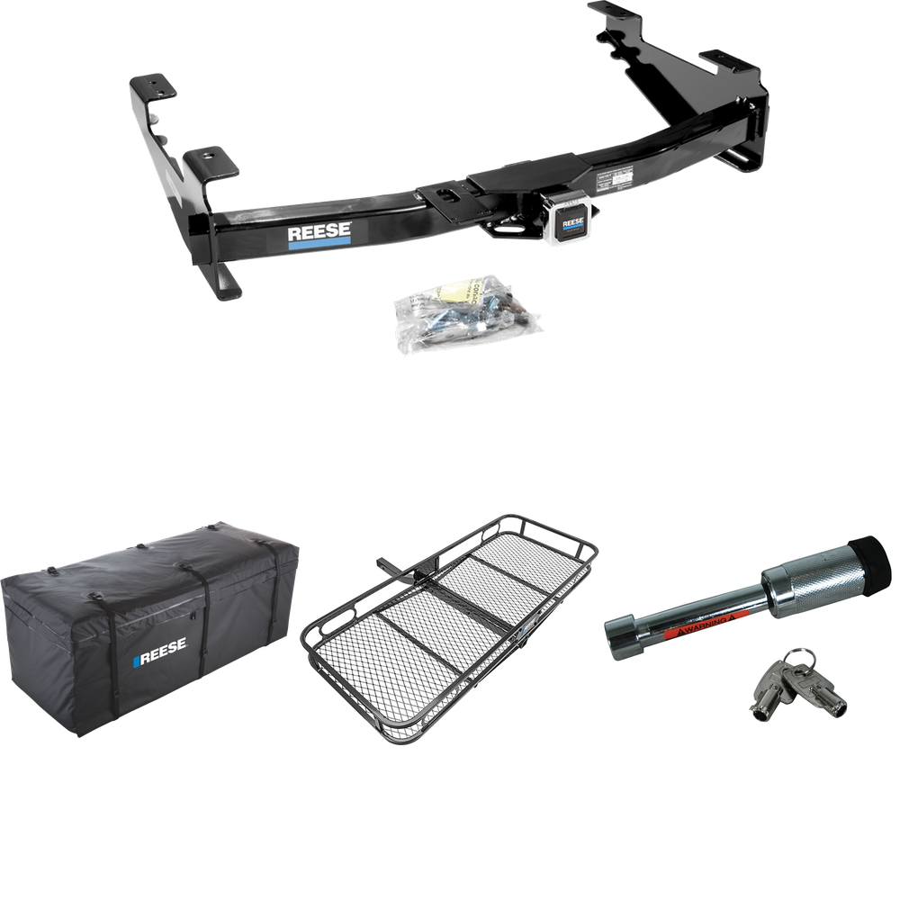 Fits 2003-2007 Chevrolet Silverado 3500 Trailer Hitch Tow PKG w/ 60" x 24" Cargo Carrier + Cargo Bag + Hitch Lock (For (Classic) Models) By Reese Towpower