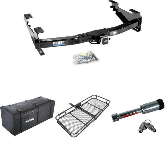 Fits 2003-2007 Chevrolet Silverado 3500 Trailer Hitch Tow PKG w/ 60" x 24" Cargo Carrier + Cargo Bag + Hitch Lock (For (Classic) Models) By Reese Towpower